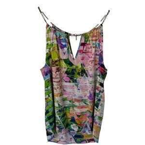 Amanda Uprichard Silk Tank Top Multicolor Geometric Floral Chain Bright Sz P/XS